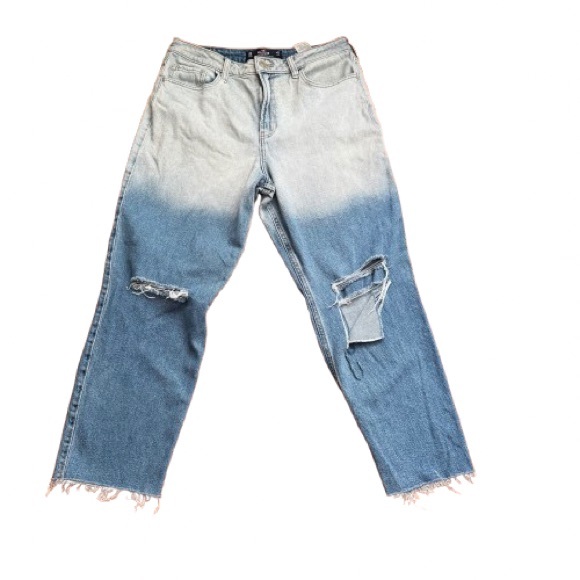 Hollister Ultra High Rise Vintage Straight Dip Dye Distressed Jeans 13R 355D3006 - Picture 1 of 9